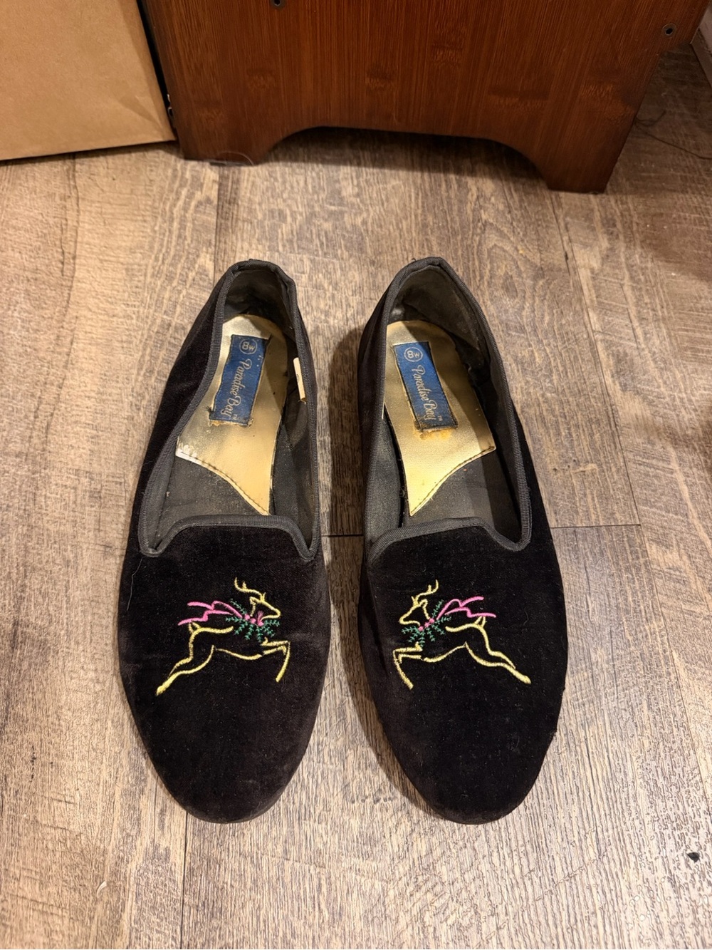 Paradise Bay Black Velvet Reindeer Loafers Women’s 8 Wide